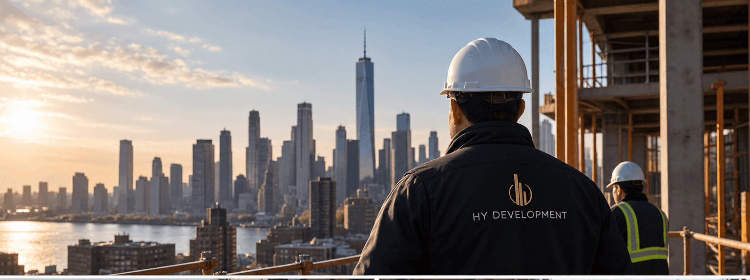 HY Development construction professional overlooking the New York skyline