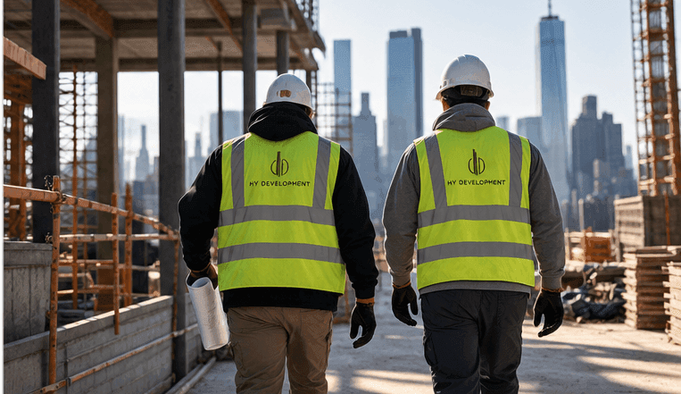 HY Development construction team working on a New York jobsite